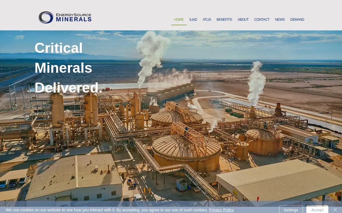 Homepage of Energysource Minerals, LLC