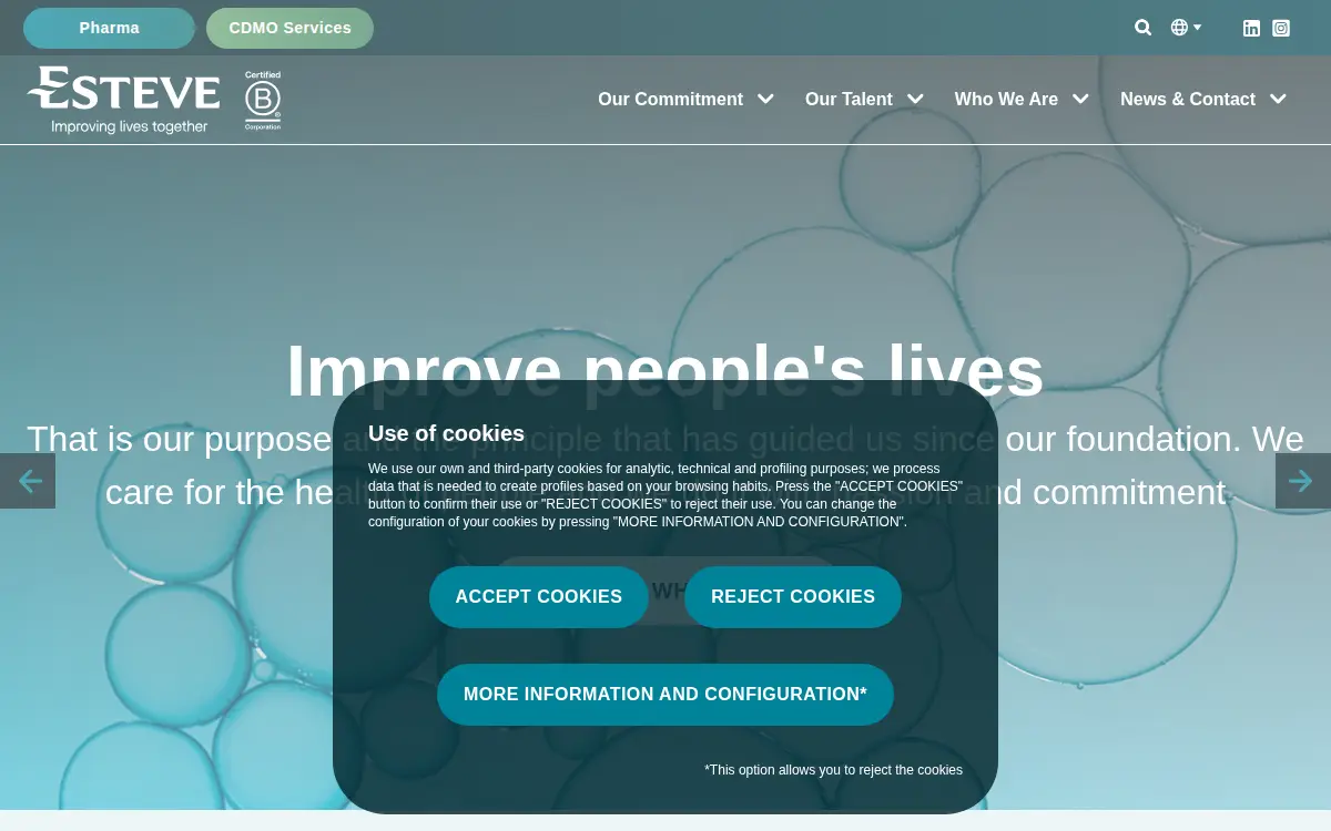 Homepage of Esteve Pharmaceuticals, LLC