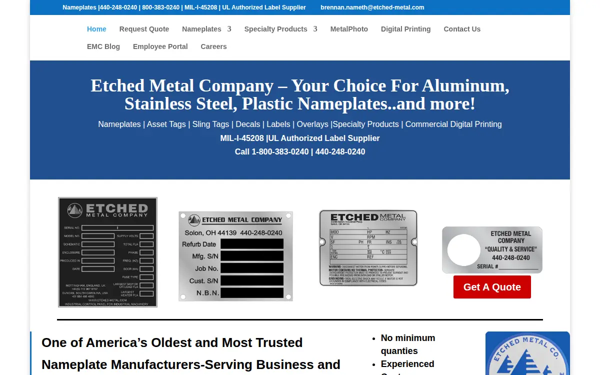 Homepage of Etched Metal CO