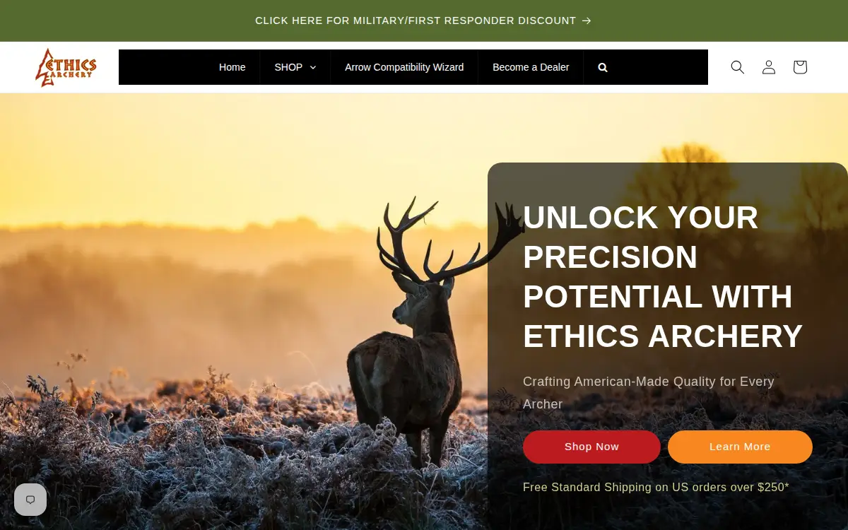 Homepage of Ethics Archery, LLC