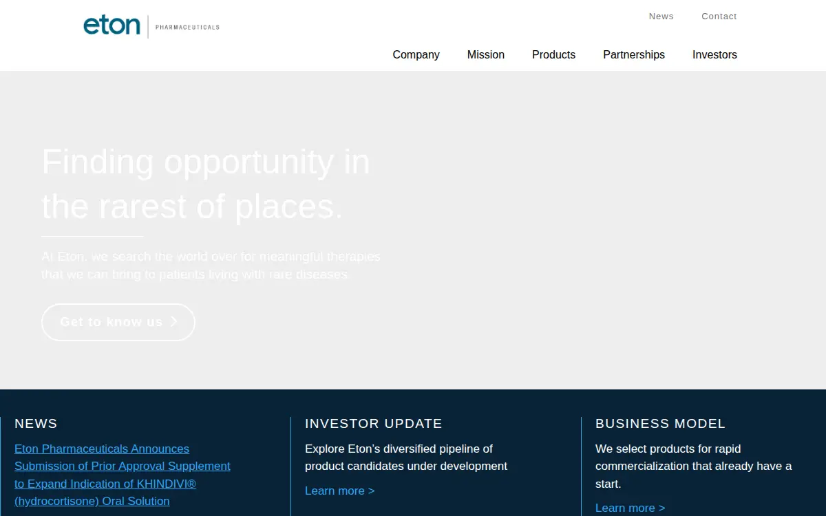 Homepage of Eton Pharmaceuticals, INC.