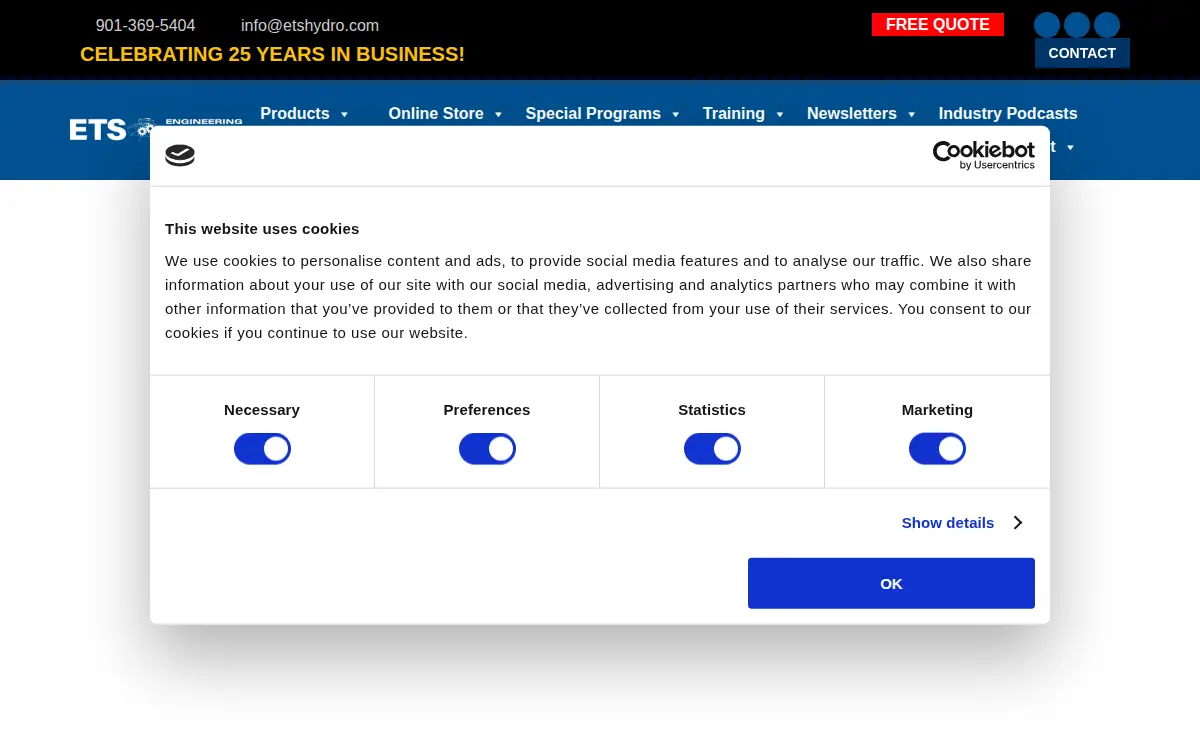 Homepage of Engineering Technology Services LLC.