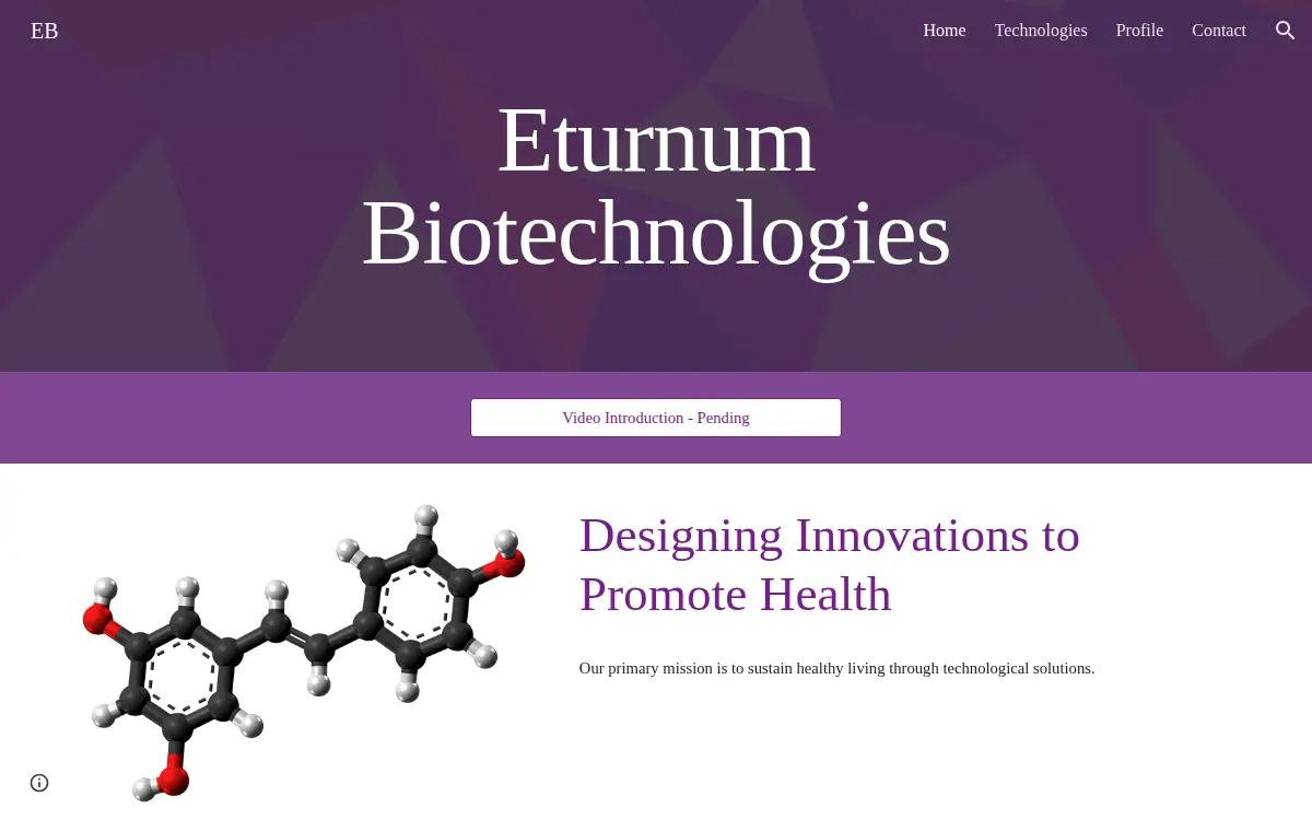 Homepage of Eturnum Biotechnologies, LLC