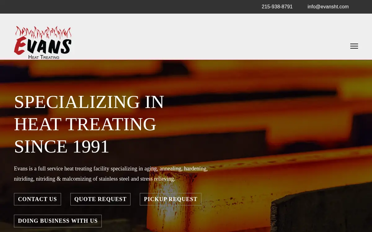 Homepage of Evans Heat Treating Company