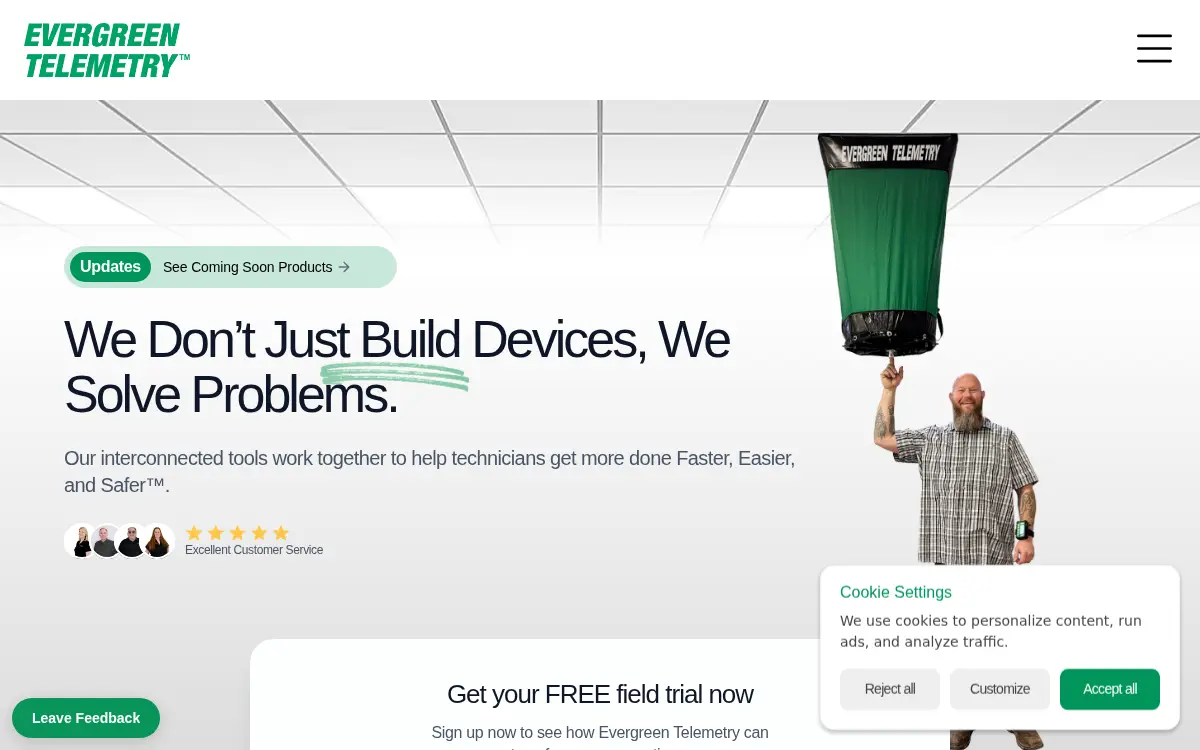 Homepage of Evergreen Telemetry LLC