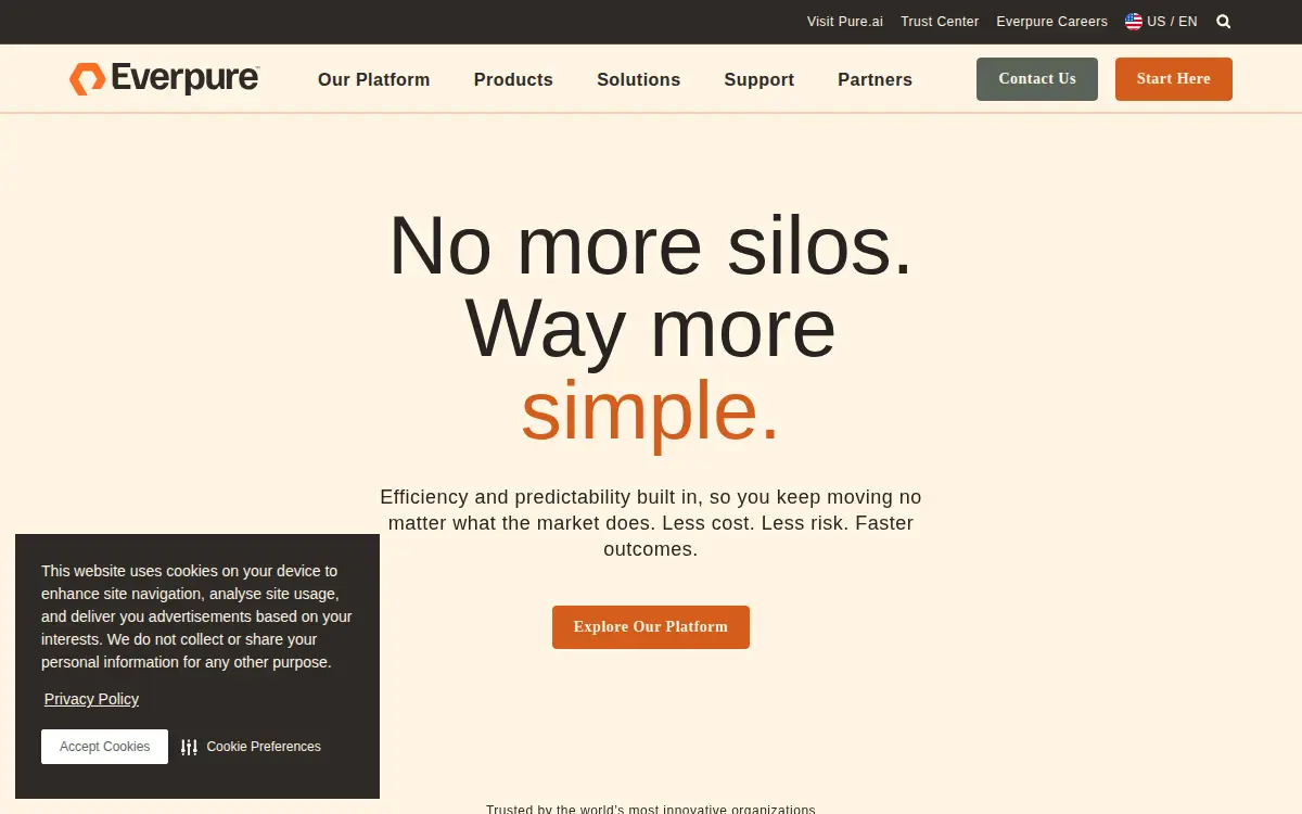 Homepage of Pure Storage, INC.