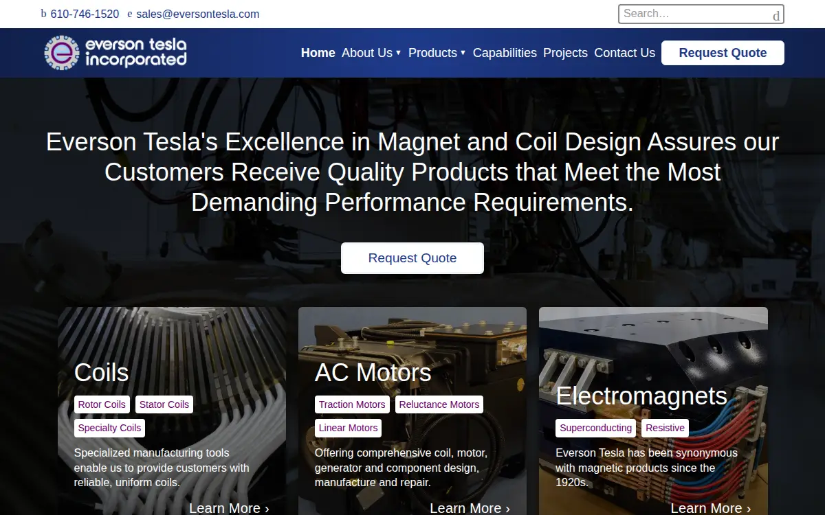 Homepage of Everson Tesla INC