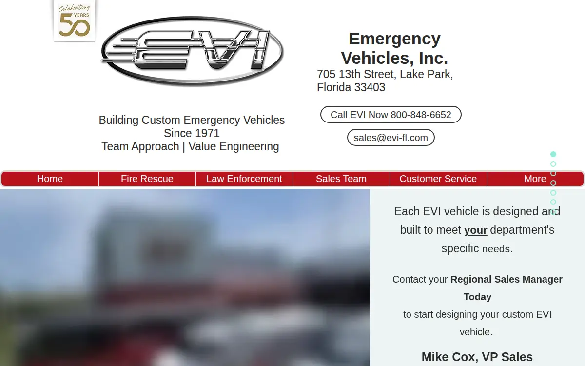 Homepage of Emergency Vehicles, INC.