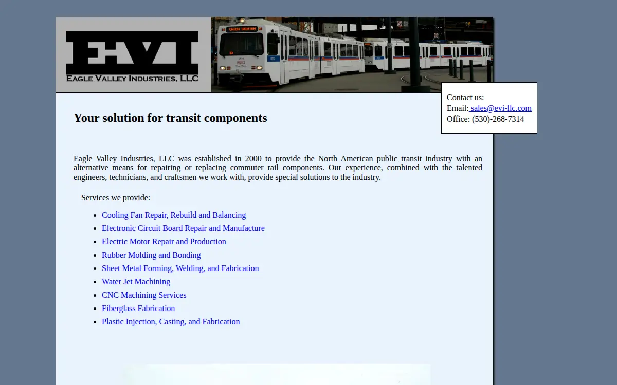 Homepage of Eagle Valley Industries, LLC