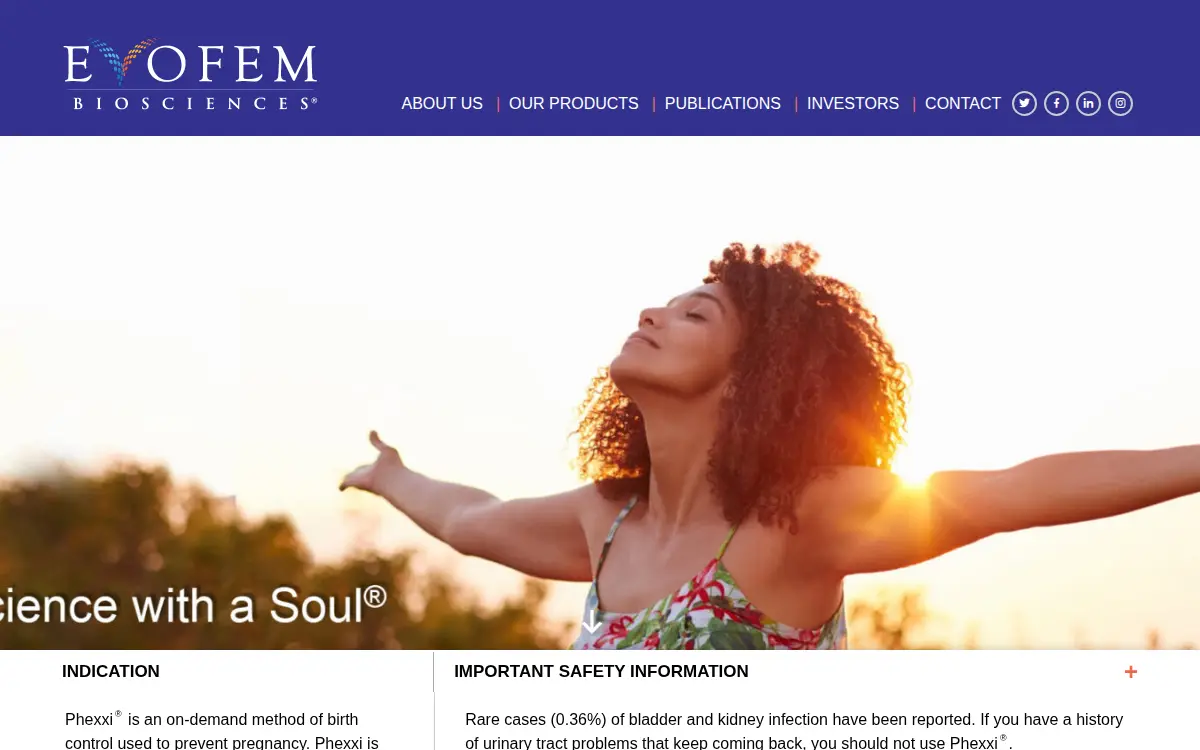 Homepage of Evofem Biosciences, INC.