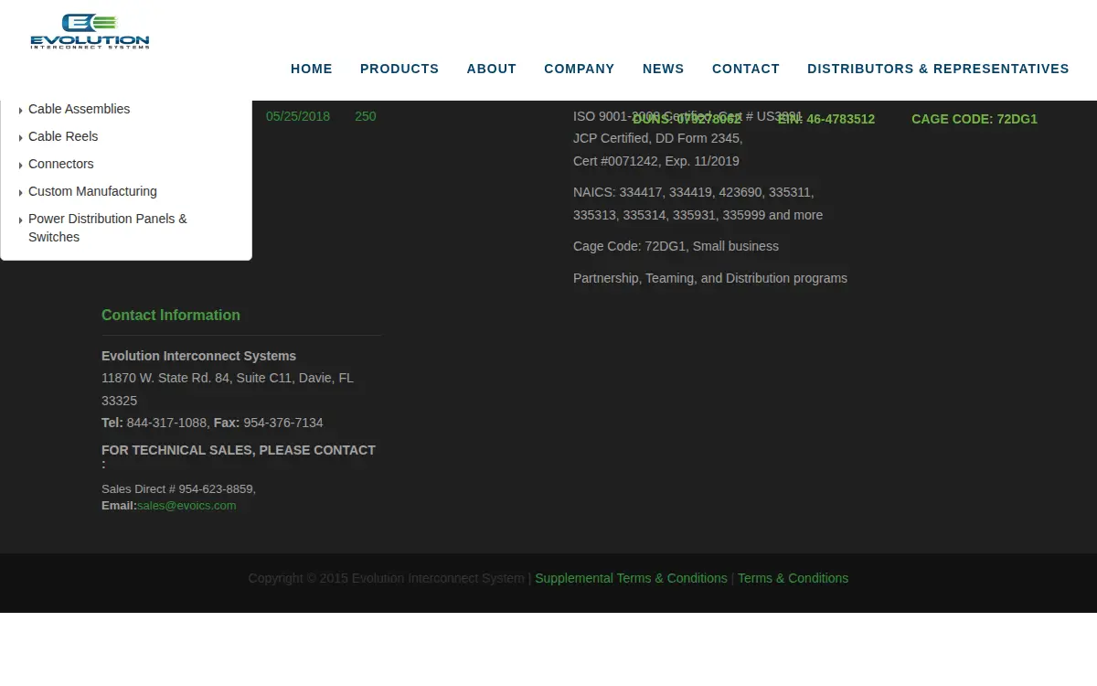 Homepage of Evolution Interconnect Systems, INC.