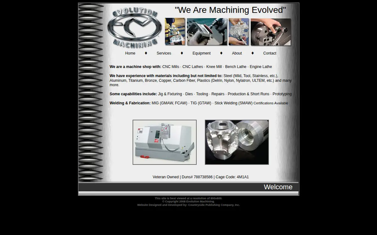 Homepage of Evolution Machining, INC.
