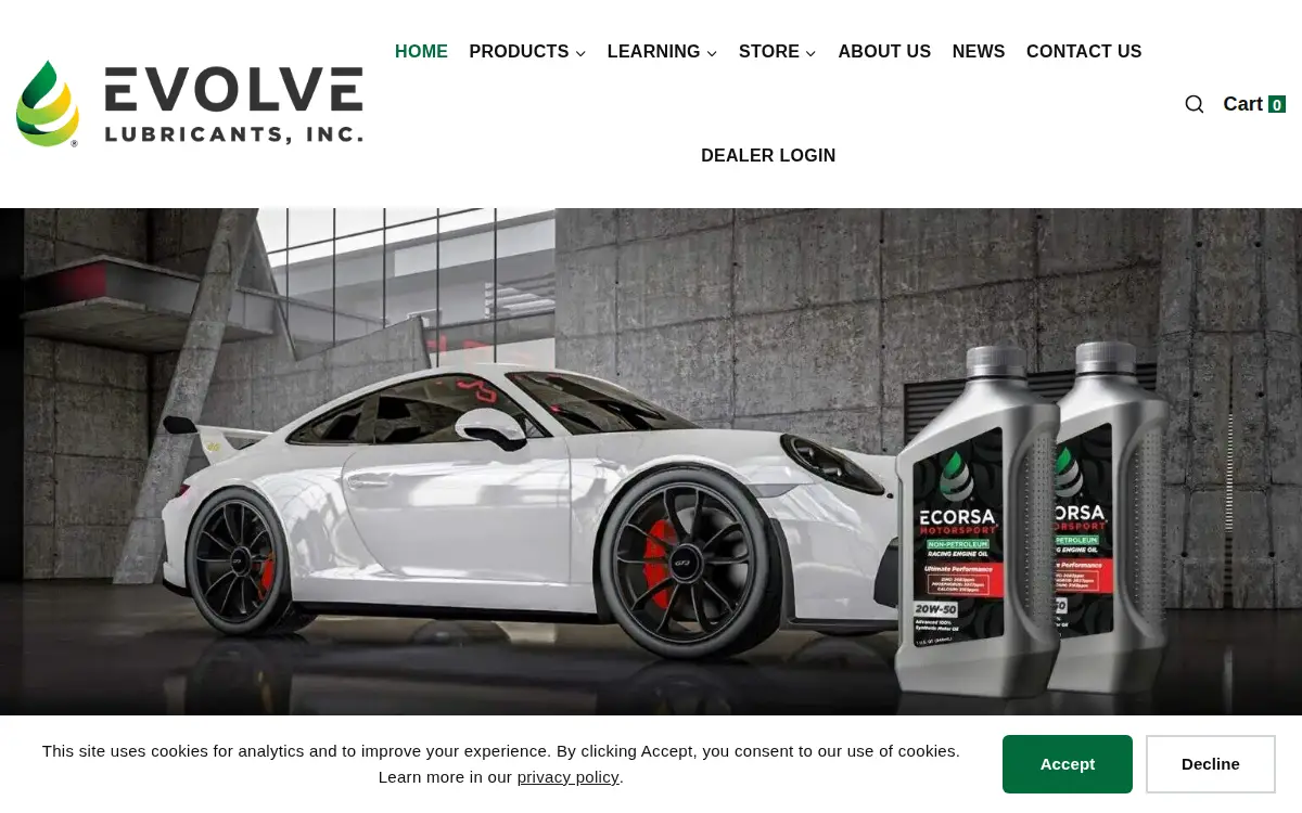 Homepage of Evolve Lubricants INC