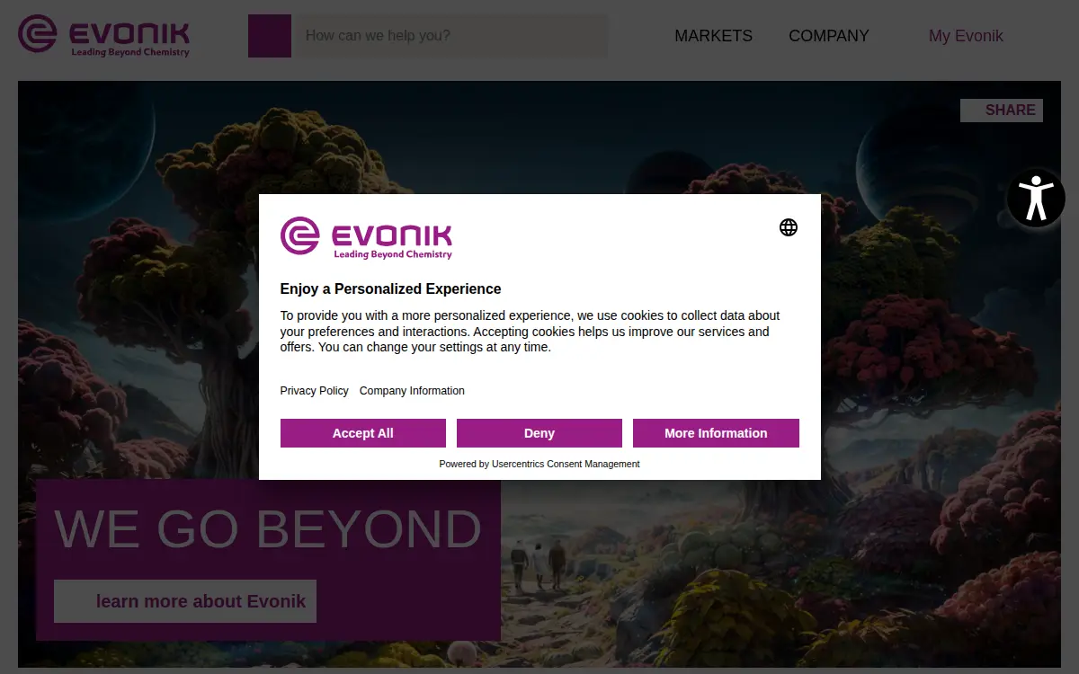 Homepage of Evonik CORP