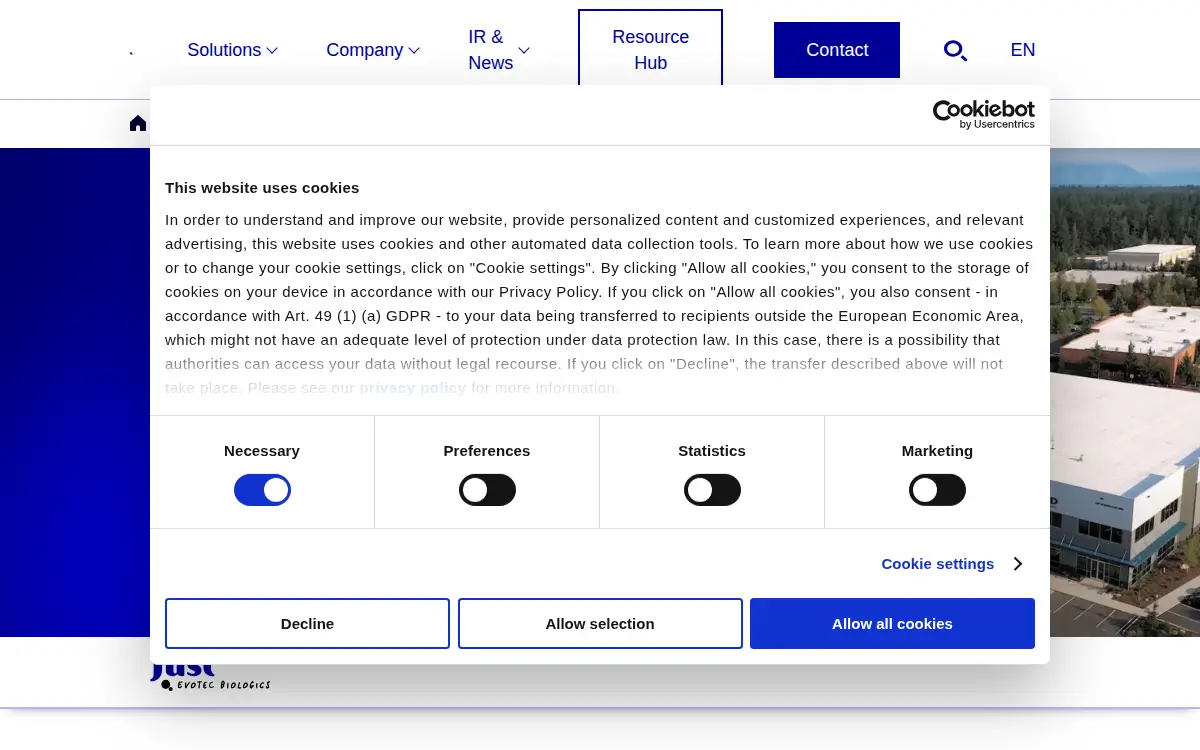 Homepage of Just-evotec Biologics, INC.