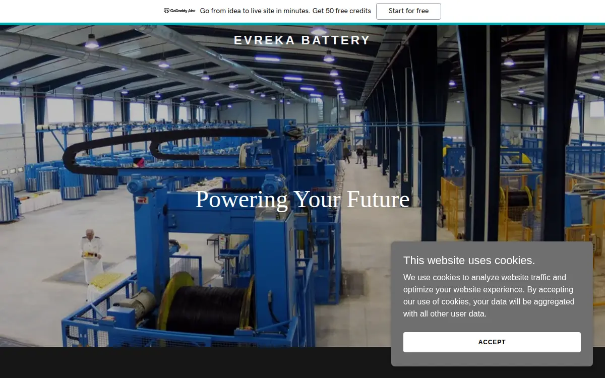 Homepage of Evreka Battery, LLC
