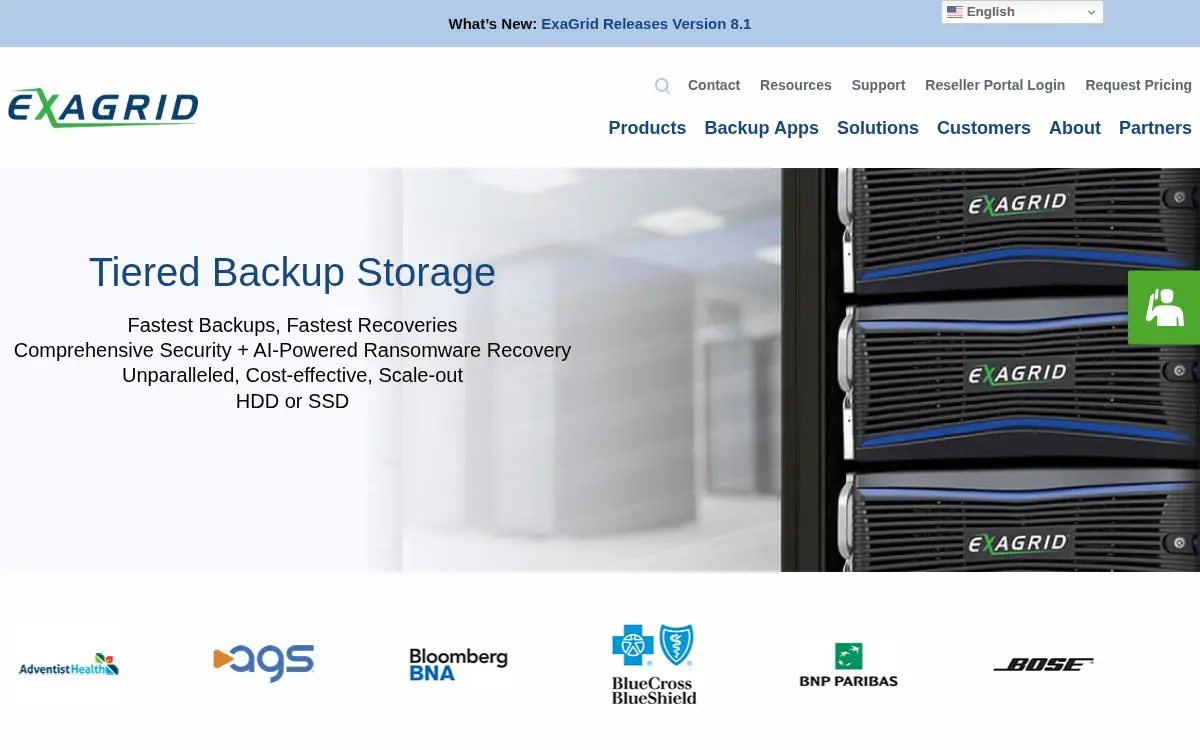 Homepage of Exagrid Systems, INC