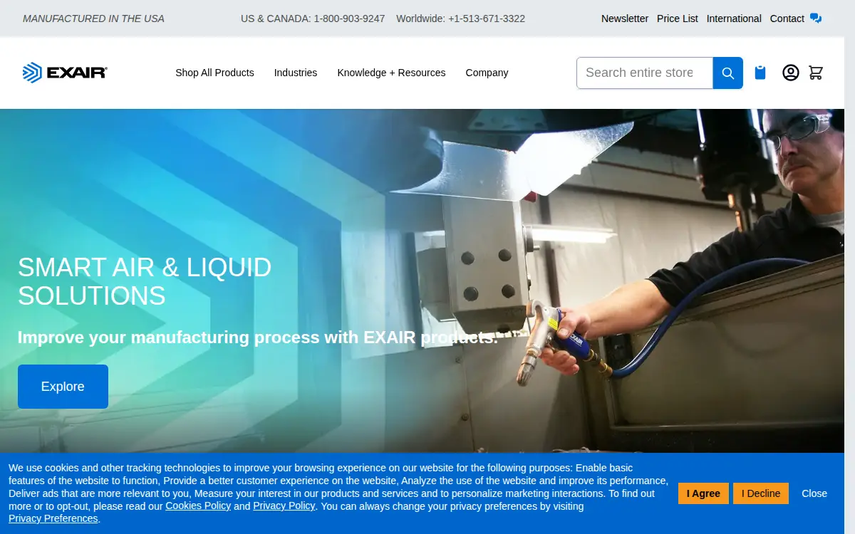 Homepage of Exair LLC