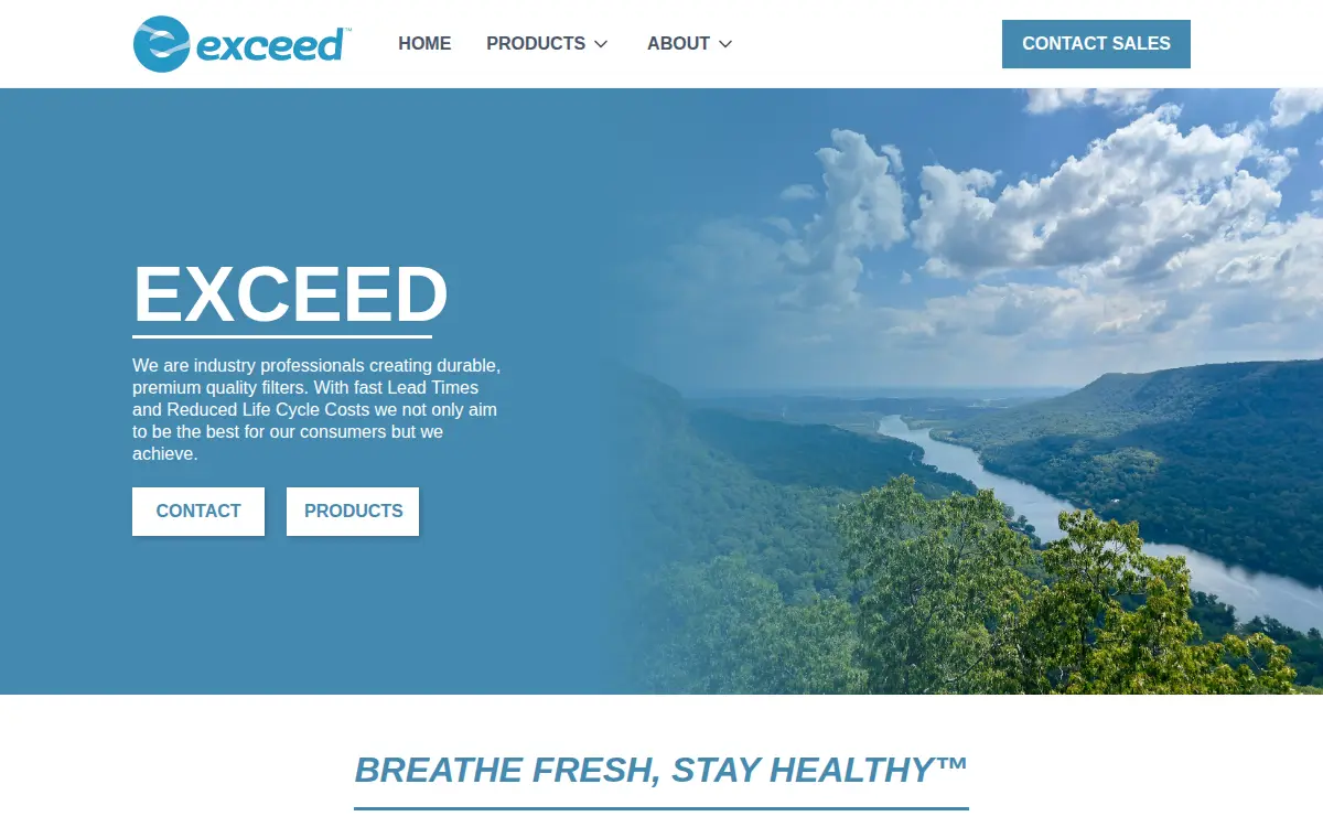 Homepage of Exceed Filters LLC