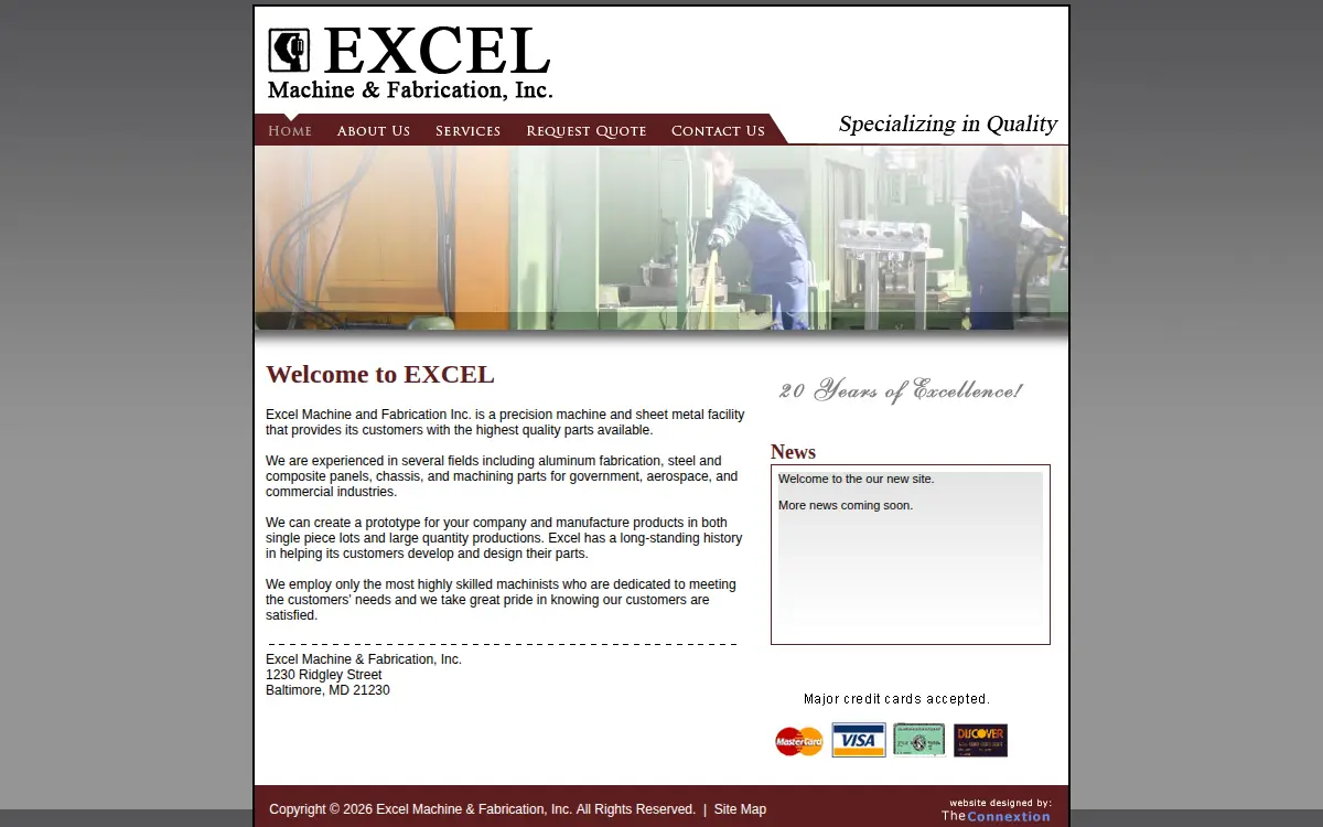 Homepage of Excel Machine & Fabrication Incorporated