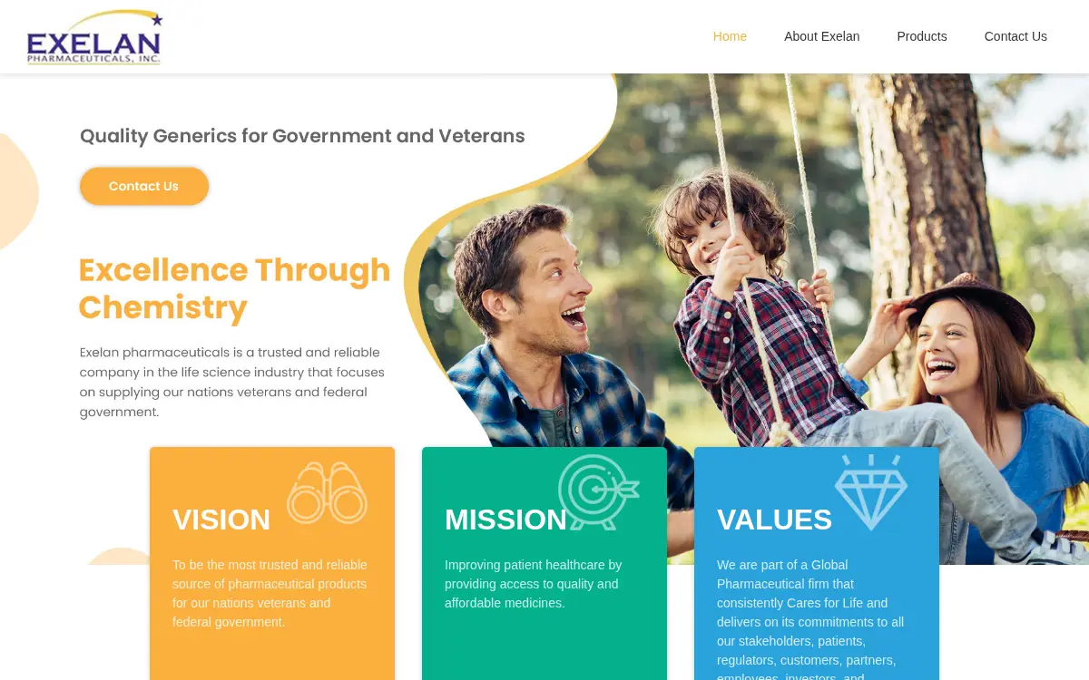 Homepage of Exelan Pharmaceuticals INC