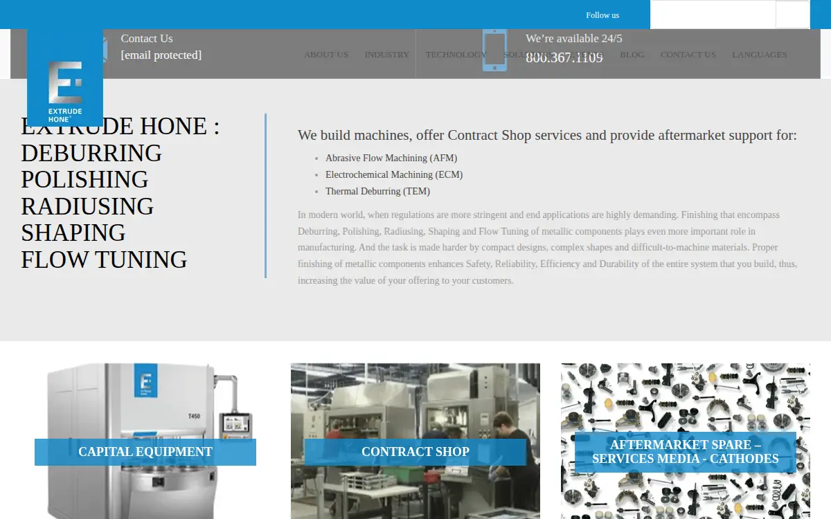 Homepage of Extrude Hone LLC