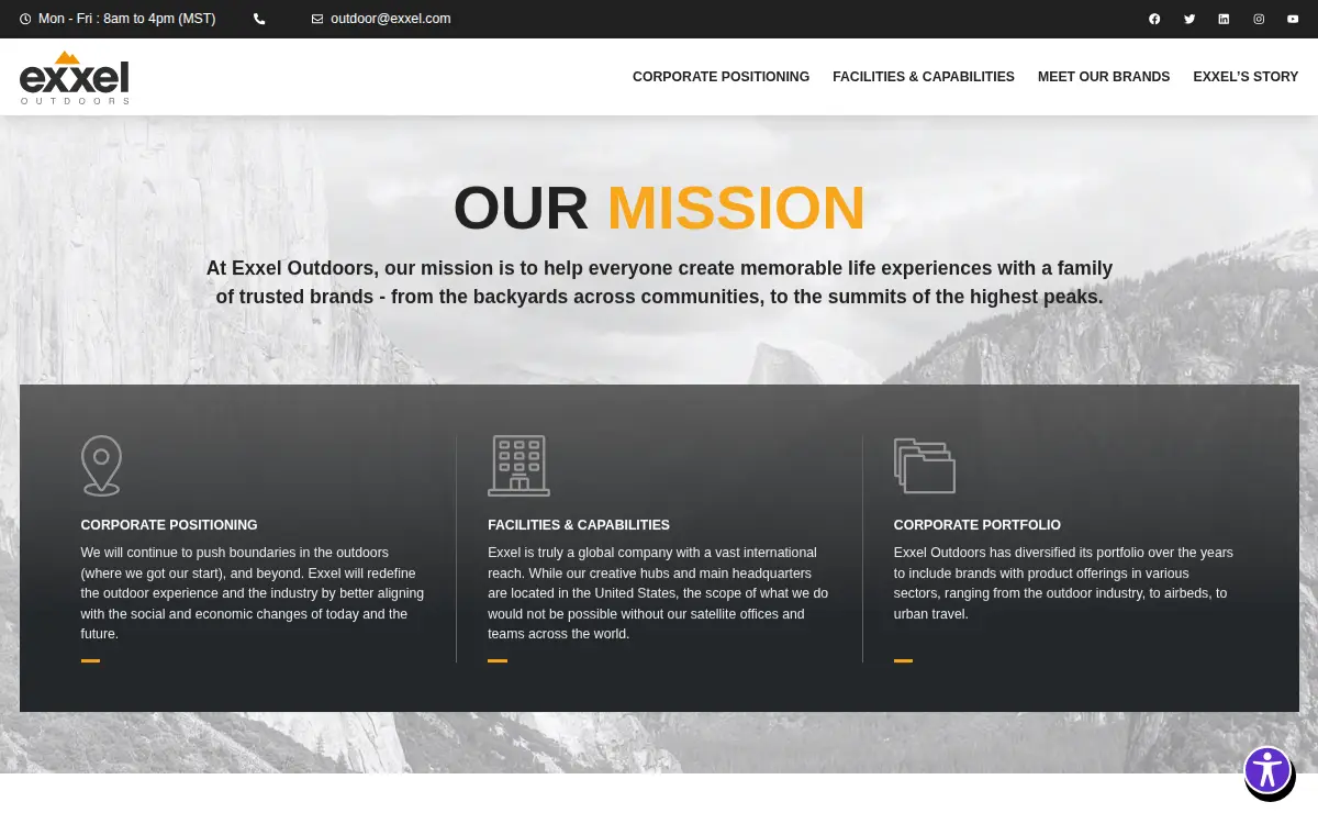 Homepage of Exxel Outdoors, LLC