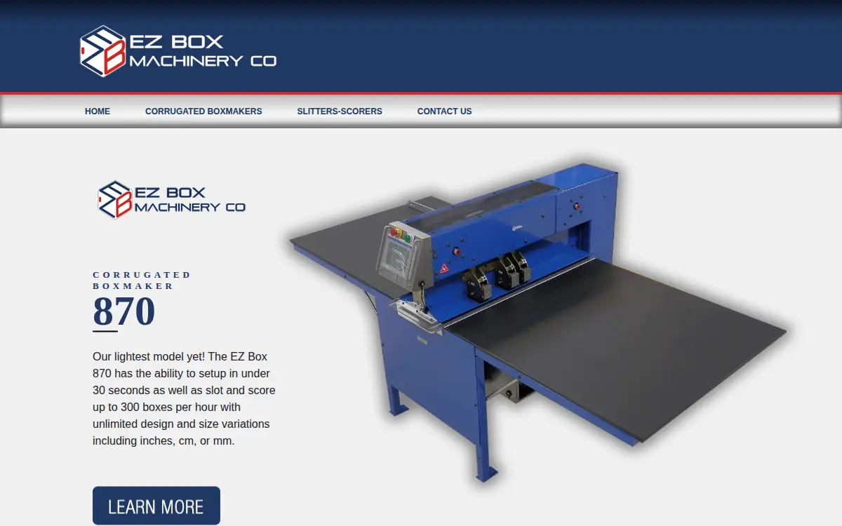 Homepage of Ez Box Machinery Company, LLC