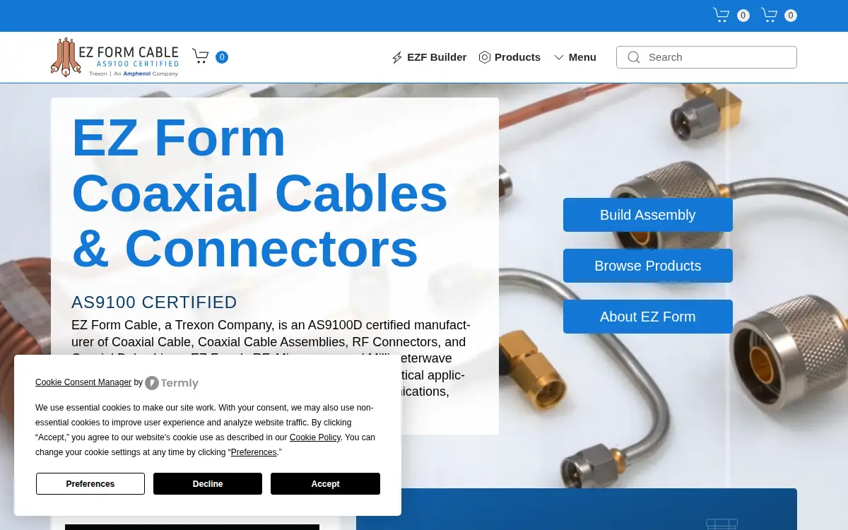 Homepage of Ez Form Cable Technologies, LLC
