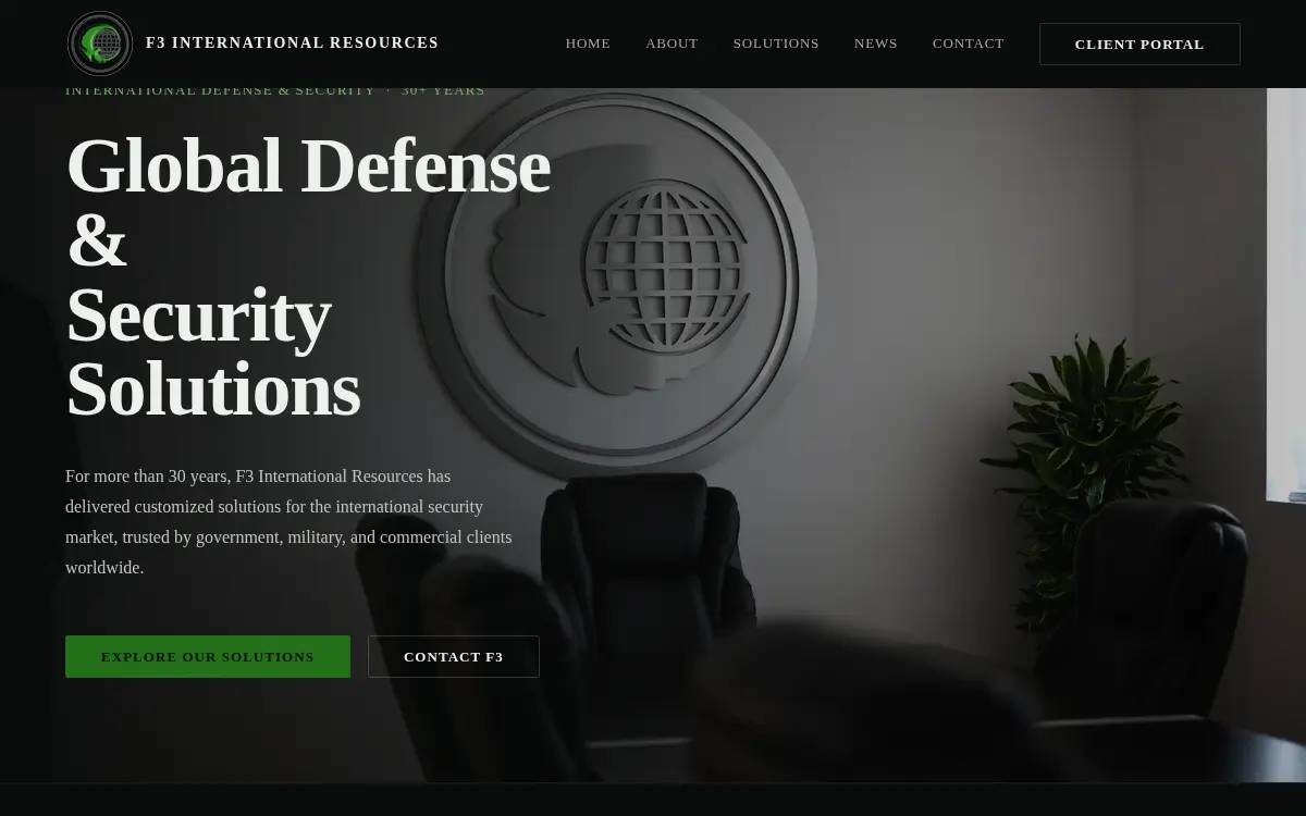 Homepage of F3 International Resources, LLC