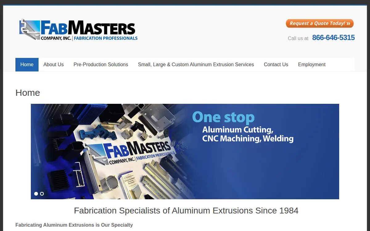 Homepage of Fab Masters Company, INC.