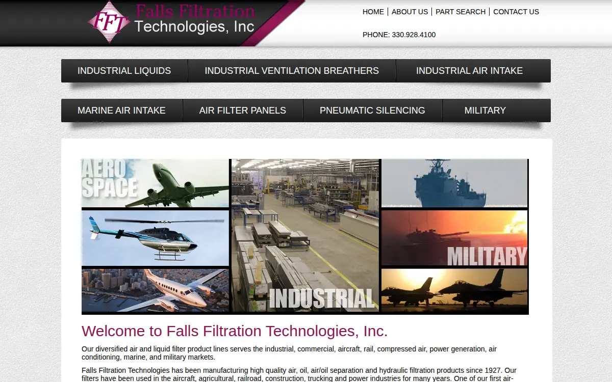 Homepage of Falls Filtration Technologies, INC.