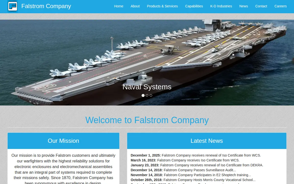 Homepage of Falstrom Company