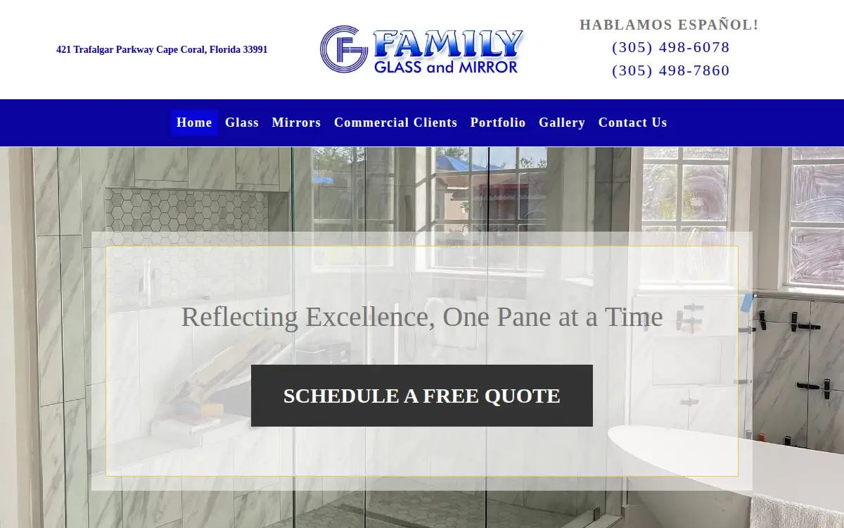 Homepage of Family Glass and Mirror, INC
