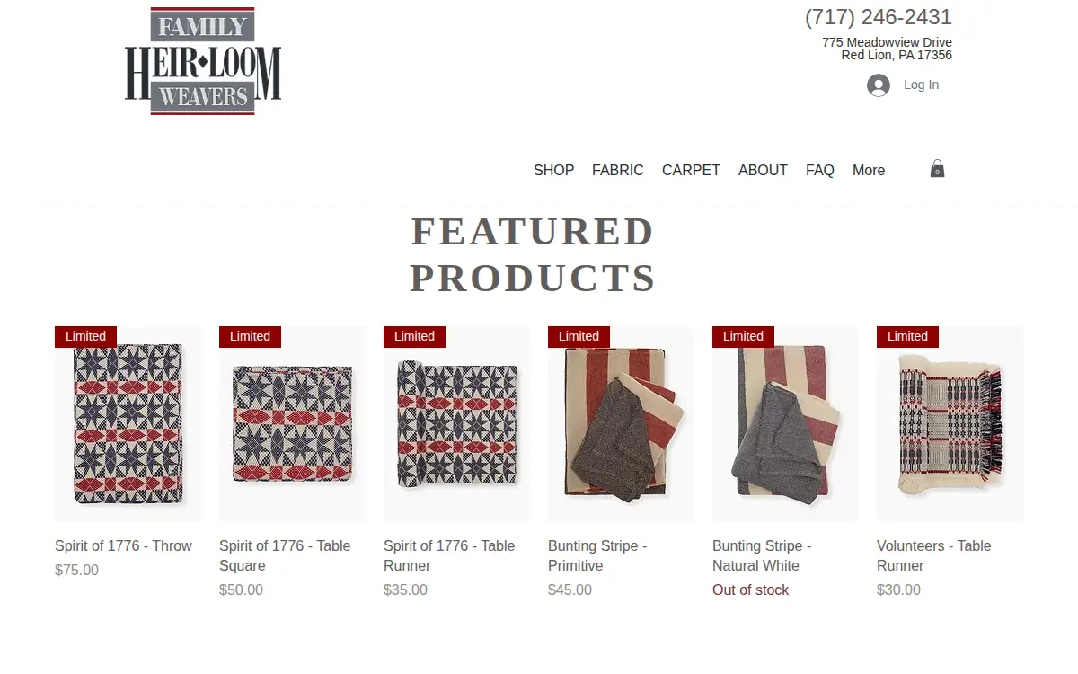 Homepage of Fhw Textiles LLC