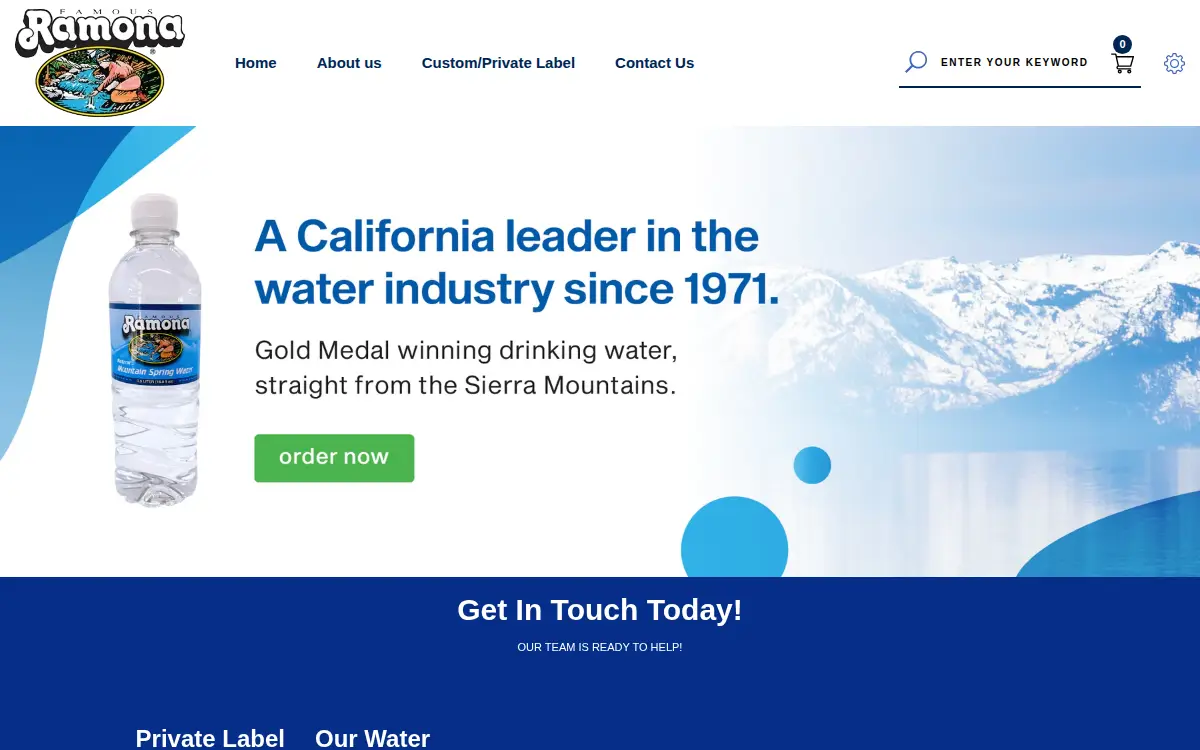 Homepage of Famous Ramona Water, INC