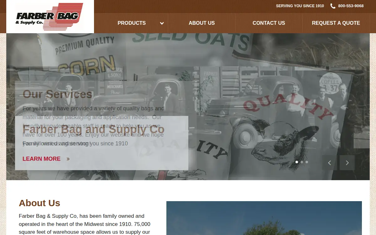 Homepage of Farber Bag & Supply CO