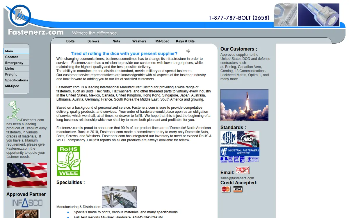 Homepage of Fastenerz.com, INC