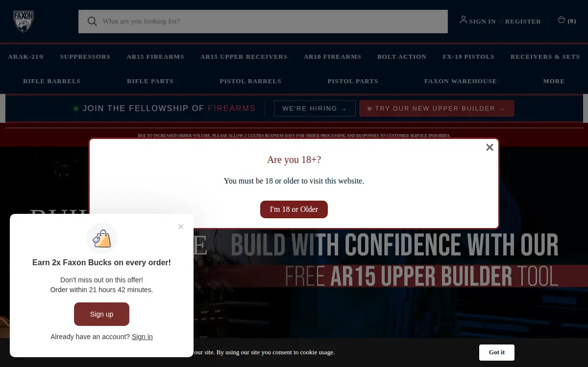 Homepage of Faxon Firearms LLC