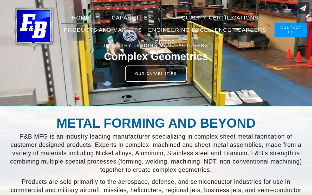 Homepage of F&b Mfg LLC