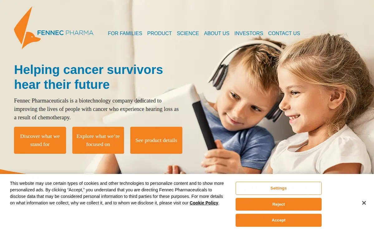 Homepage of Fennec Pharmaceuticals, INC.