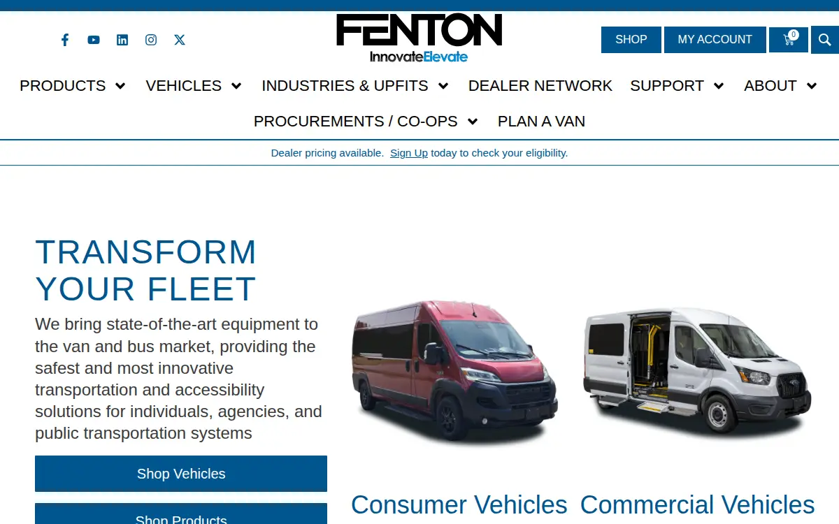 Homepage of Fenton Mobility Products INC