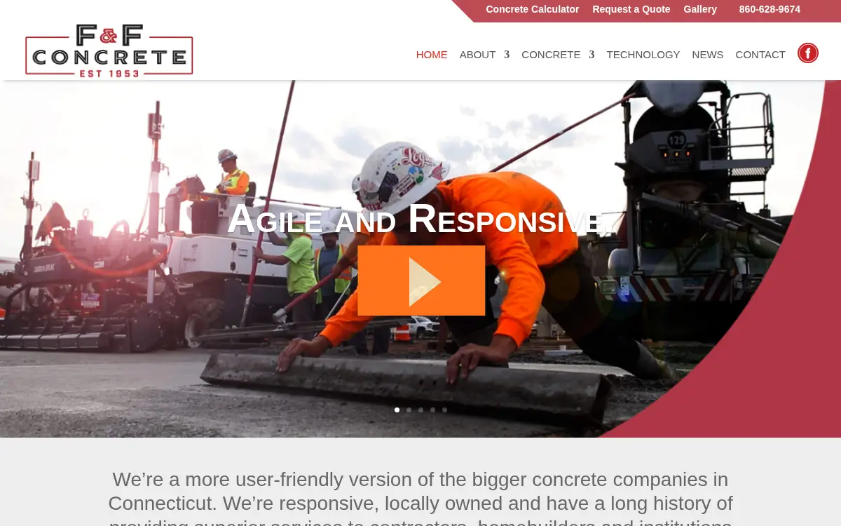 Homepage of F & F Concrete Corporation, the