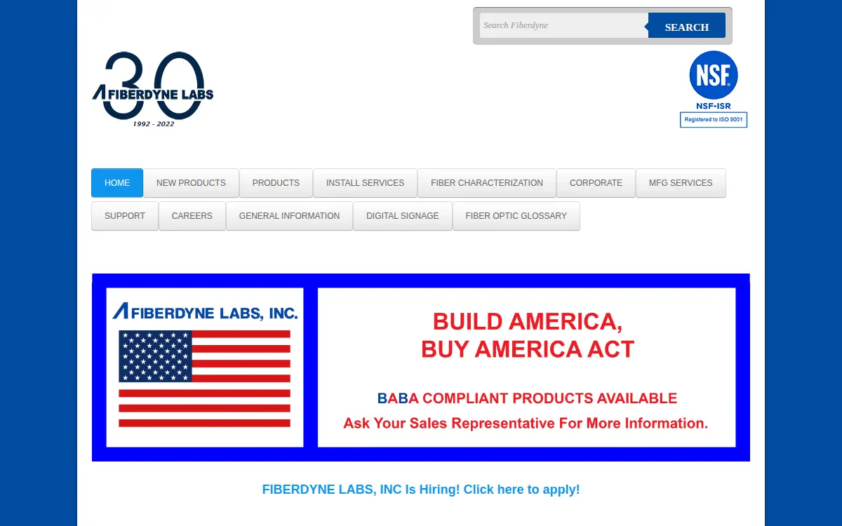 Homepage of Fiberdyne Labs, INC.
