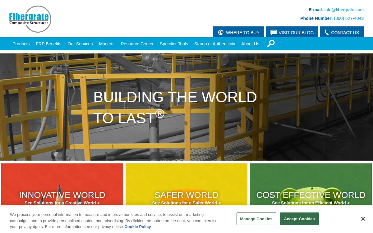 Homepage of Fibergrate Composite Structures, INC.