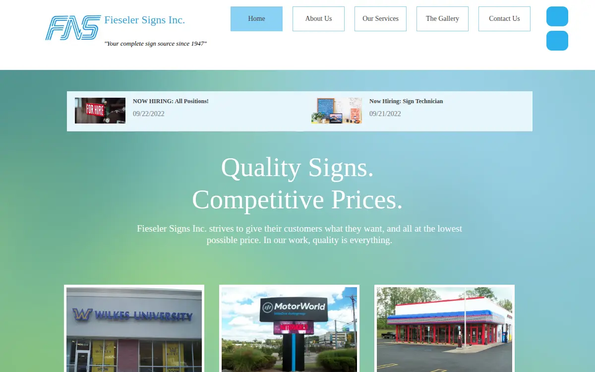 Homepage of Fieseler Neon Sign CO.