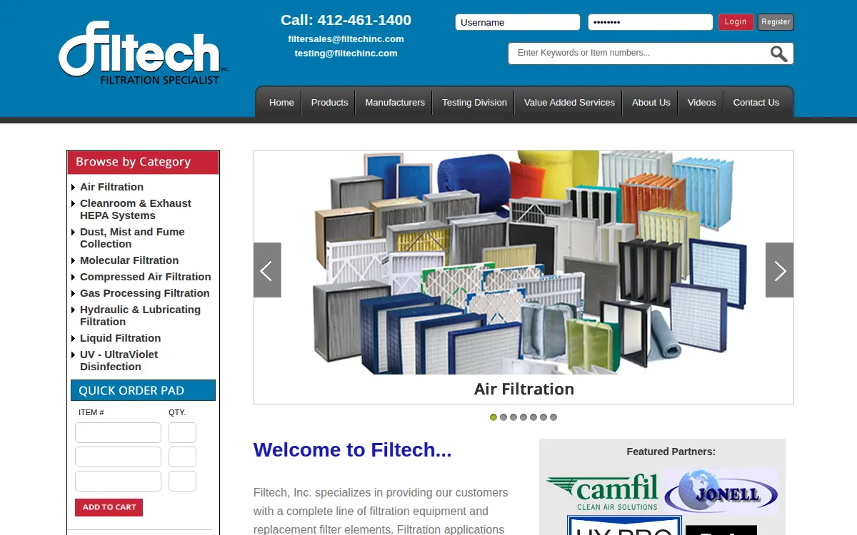 Homepage of Filtech INC