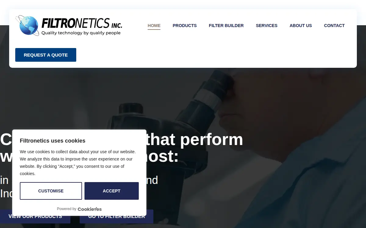 Homepage of Filtronetics, INC.
