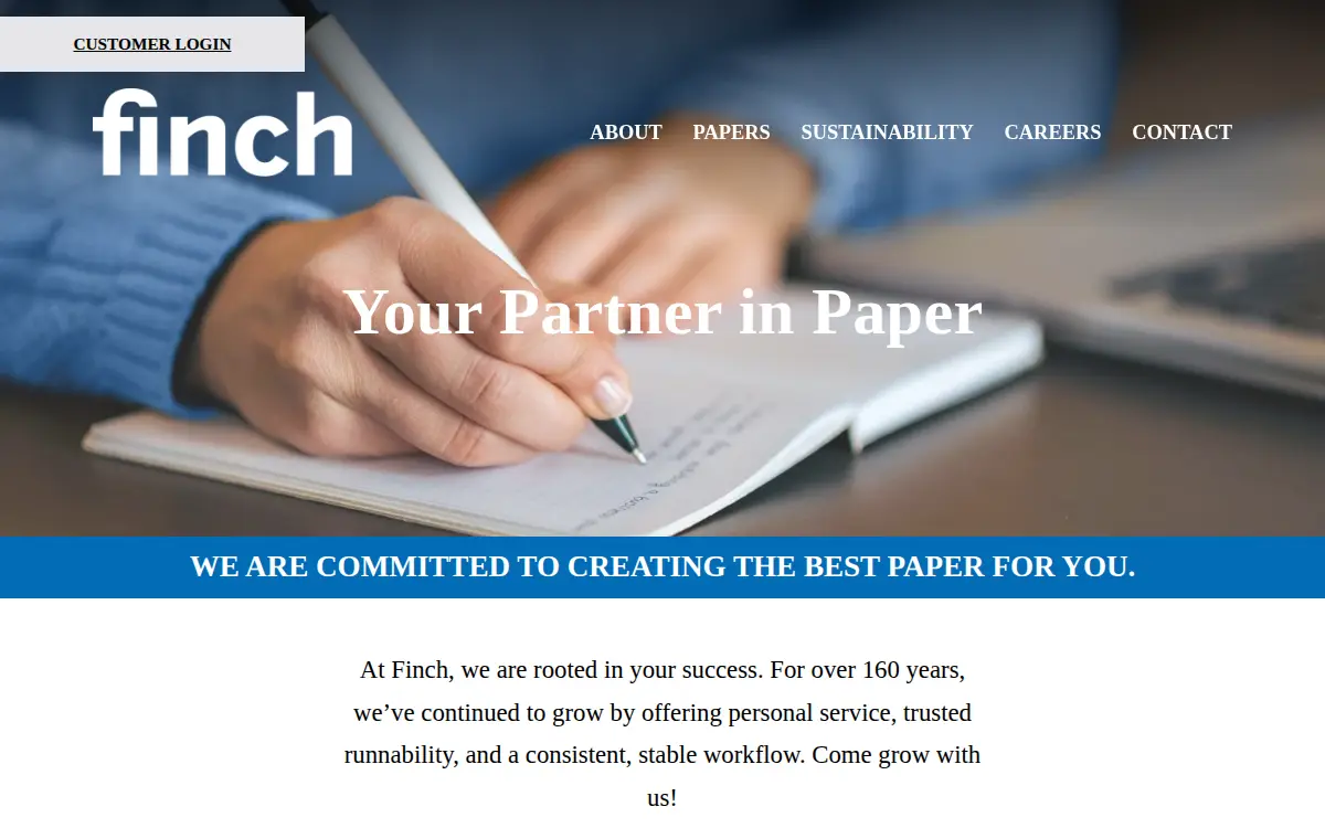 Homepage of Finch Paper LLC