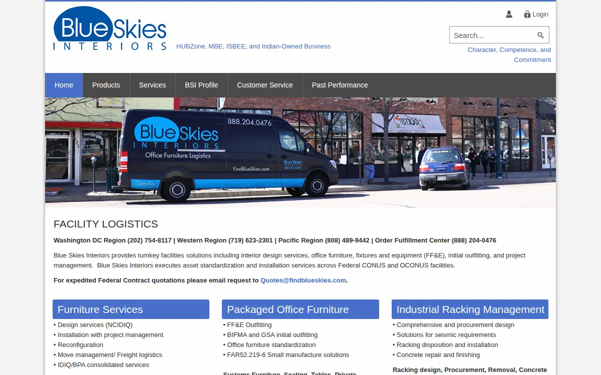 Homepage of Blue Skies Furniture LLC
